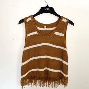 Wishlist Western Brown and Cream Fringe Knit Tank Top Shirt Cowgirl Southwestern